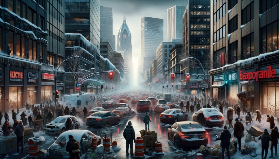 Centre Ville De Montréal Illustrant Le Chaos Causé Par Une Panne Soudaine DInternet 1 | Québec Preppers Centre Ville De Montréal Illustrant Le Chaos Causé Par Une Panne Soudaine D'Internet